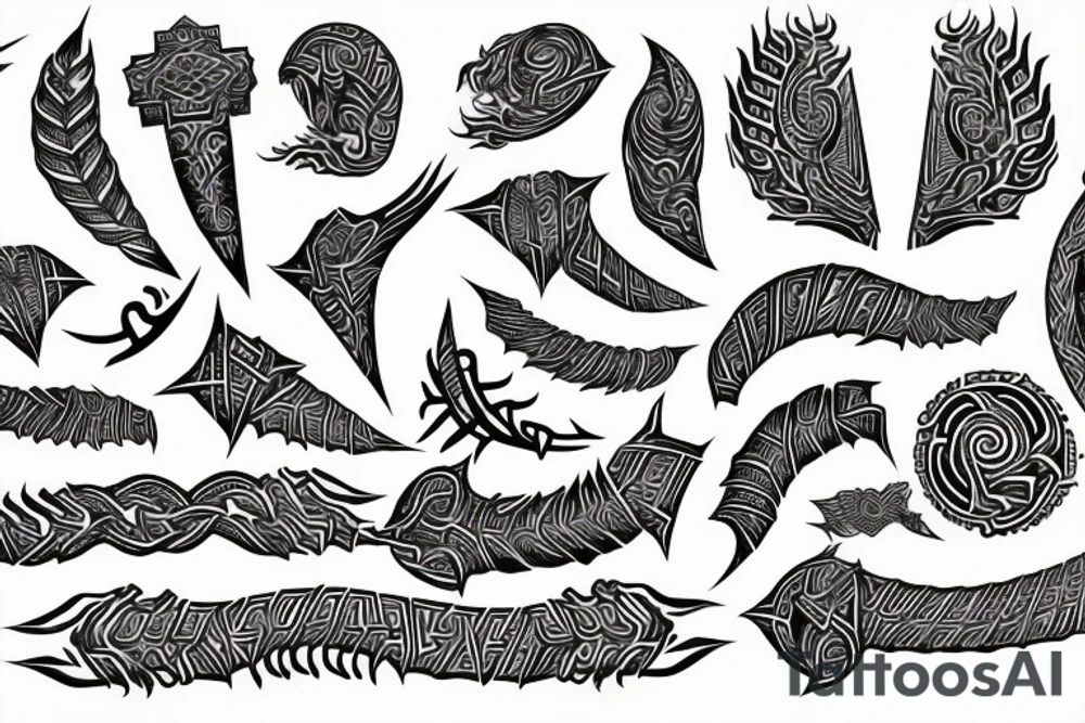 Tribal Thorns Runic Barbs Glyphic Vivid Elaborate Intricate Stoic tattoo idea