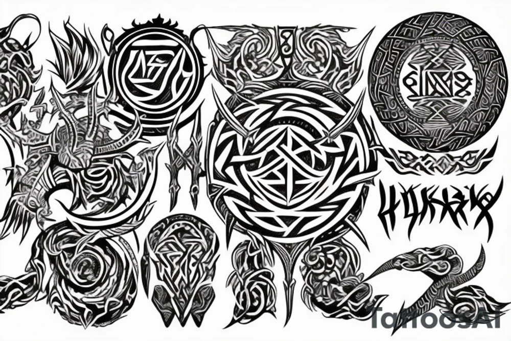 Tribal Thorns Runic Barbs Glyphic Vivid Elaborate Intricate Stoic tattoo idea