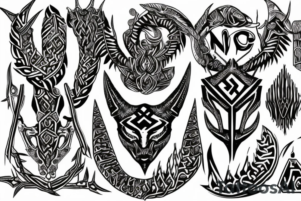 Tribal Thorns Runic Barbs Glyphic Vivid Elaborate Intricate Stoic Regal tattoo idea