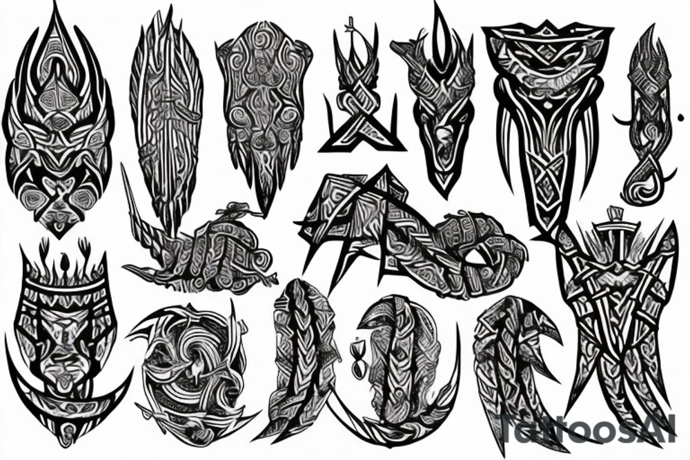 Tribal Thorns Runic Barbs Glyphic Vivid Elaborate Intricate Stoic Regal tattoo idea