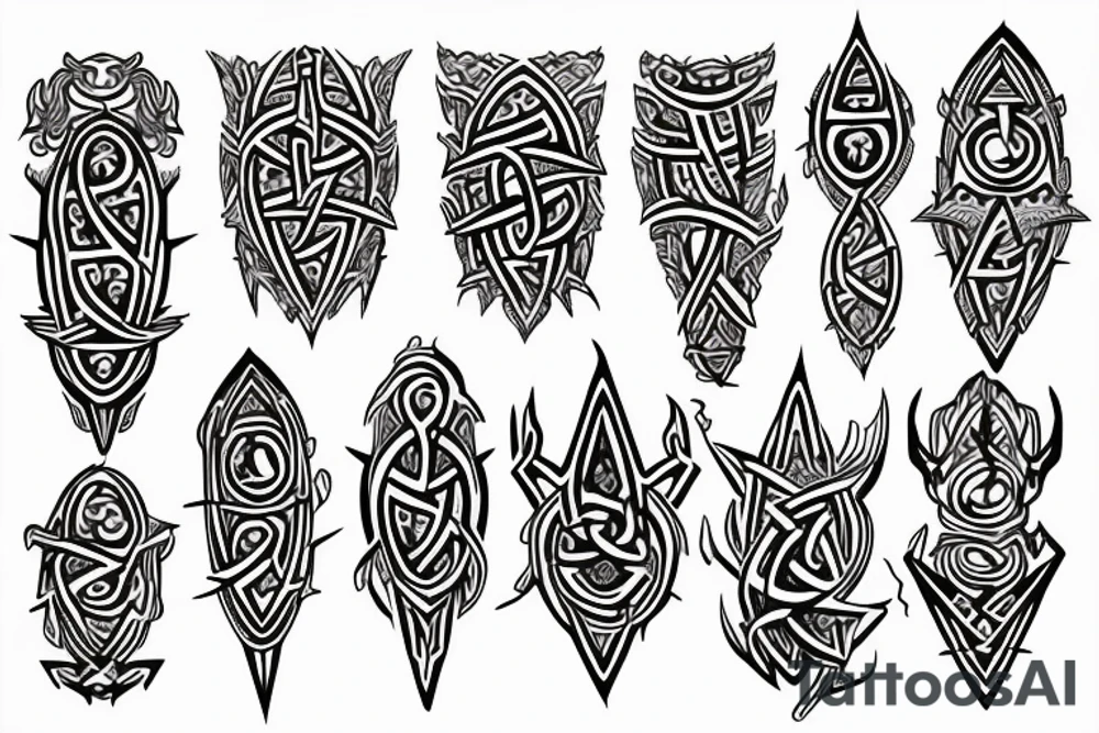Tribal Thorns Runic Barbs Glyphic Vivid Elaborate Intricate Stoic Regal tattoo idea