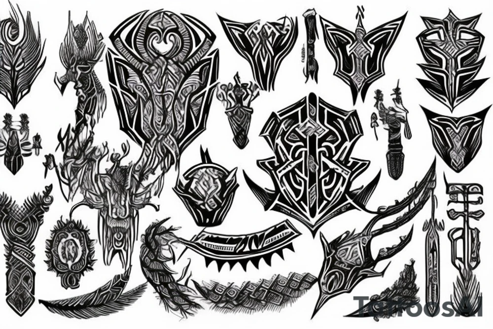 Tribal Thorns Runic Barbs Glyphic Vivid Elaborate Intricate Stoic Regal Imperial tattoo idea