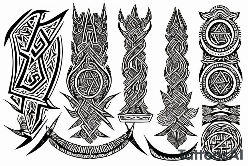 Tribal Thorns Runic Barbs Glyphic Vivid Elaborate Intricate Stoic Regal Imperial tattoo idea