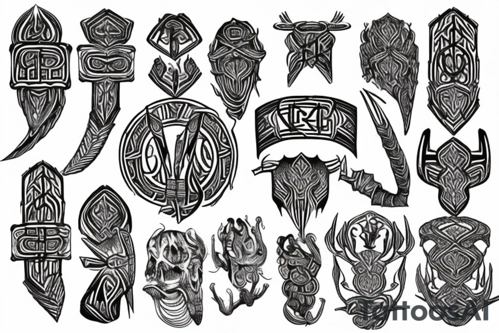 Tribal Thorns Runic Barbs Glyphic Vivid Elaborate Intricate Stoic Regal Imperial tattoo idea