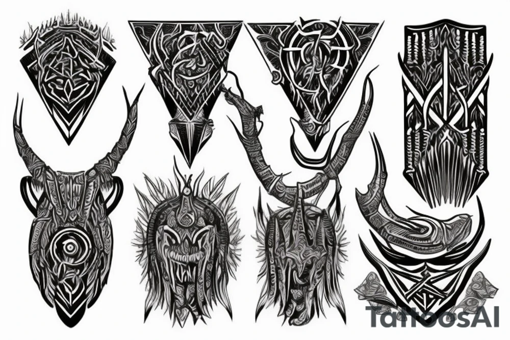 Tribal Thorns Runic Barbs Glyphic Vivid Elaborate Intricate Stoic Regal Imperial tattoo idea