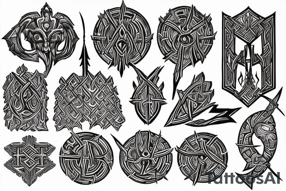 Tribal Thorns Runic Barbs Glyphic Vivid Elaborate Intricate Stoic Regal Imperial tattoo idea