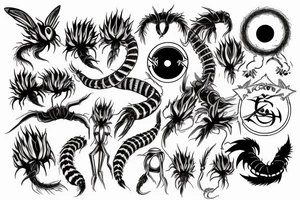 The fairy tail symbol circled by a red headed centipede tattoo idea