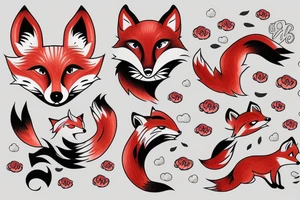 A fox tattoo with red clouds tattoo idea