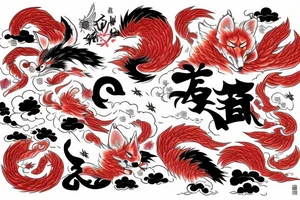 A kitsune surrounded by red clouds tattoo idea