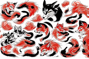 A kitsune surrounded by red clouds tattoo idea