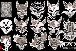 An irezumi containing a fox and an oni mask tattoo idea