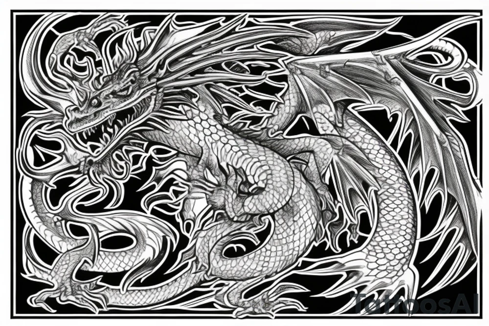Dragon Glyphic Vivid Elaborate Intricate Stoic Regal Imperial tattoo idea