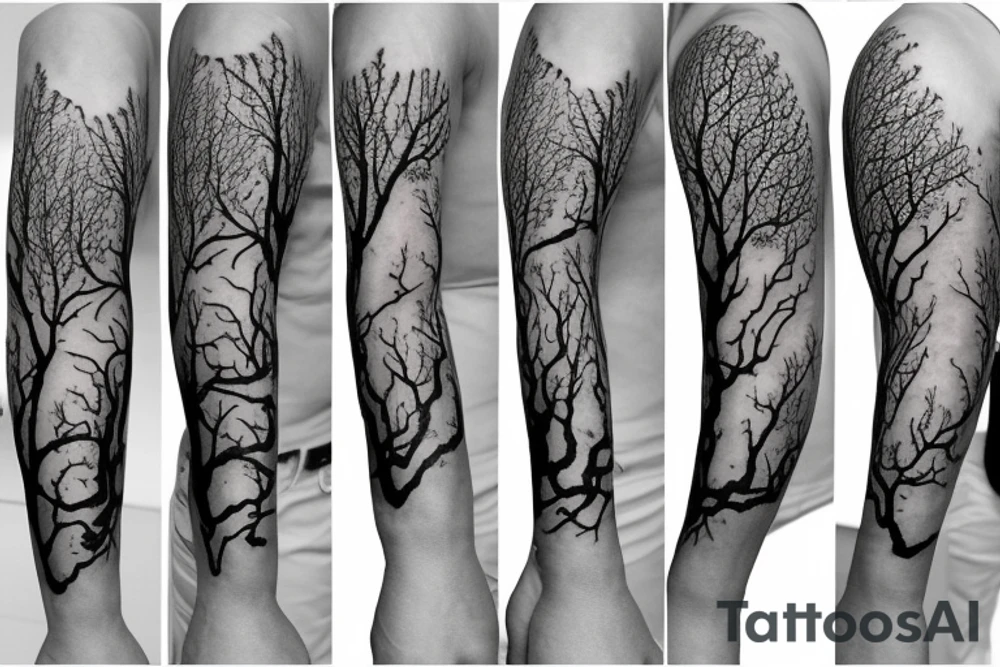 tree vines arm sleeve tattoo idea