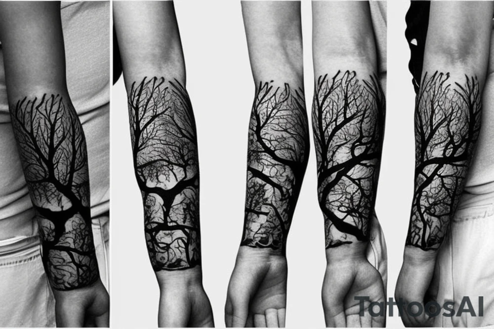 tree vines arm sleeve tattoo idea