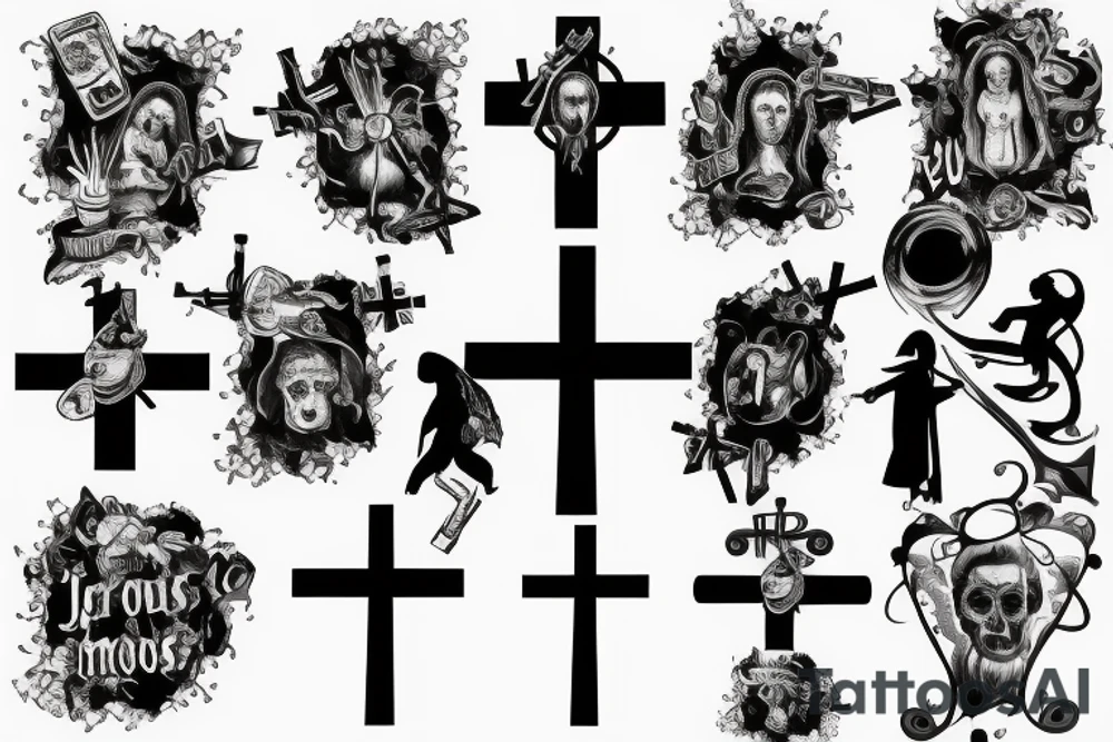 smoke around a cross with jesus on it tattoo idea