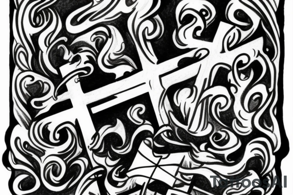 smoke around a cross with jesus on it tattoo idea