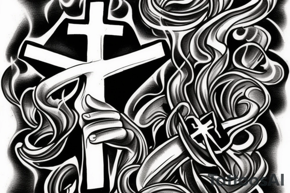 smoke around a cross with jesus on it tattoo idea