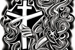smoke around a cross with jesus on it tattoo idea