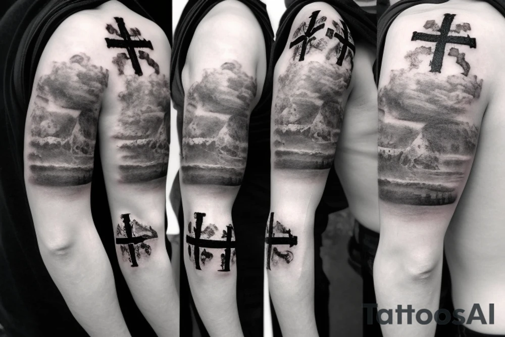 smoke around a cross with jesus on it tattoo idea