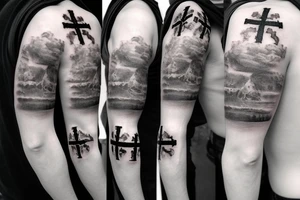 smoke around a cross with jesus on it tattoo idea