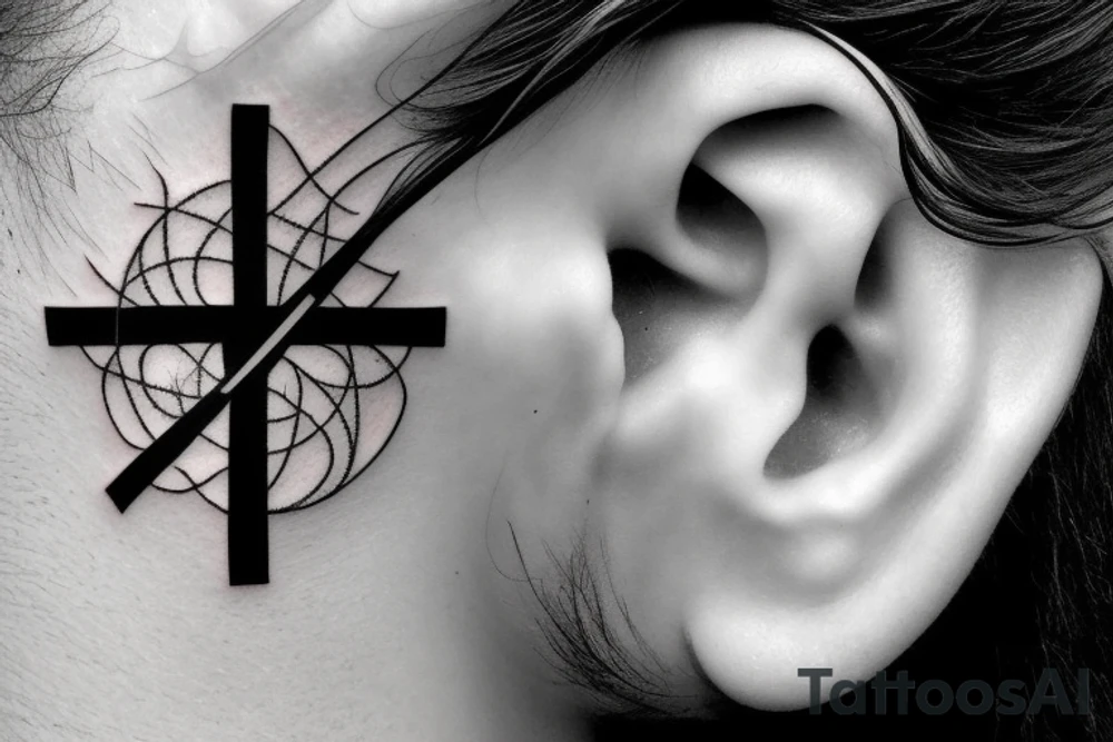 cross behind the ear tattoo idea
