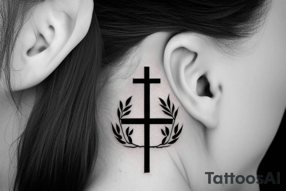 cross behind the ear tattoo idea