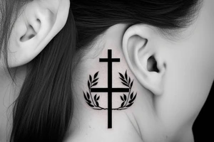 cross behind the ear tattoo idea