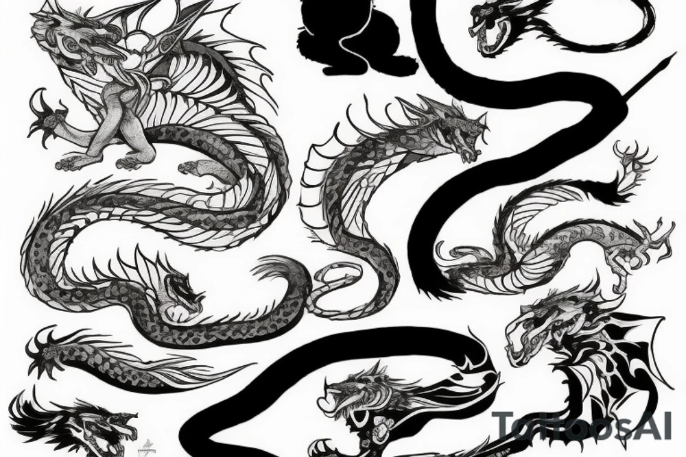 ninja cat sitting on the back of a dragon tattoo idea