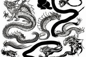 ninja cat sitting on the back of a dragon tattoo idea