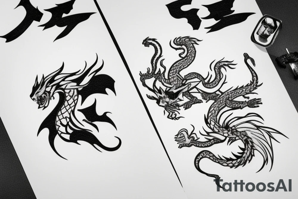 ninja cat sitting on the back of a dragon tattoo idea