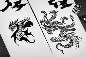 ninja cat sitting on the back of a dragon tattoo idea