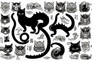 ninja cat sitting on the back of a dragon tattoo idea