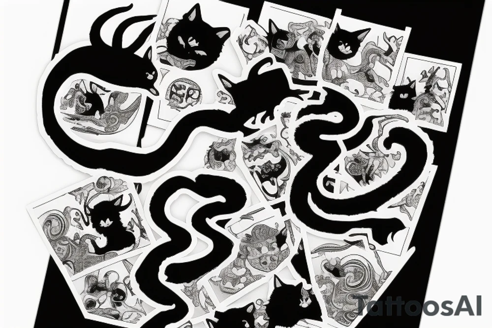 ninja cat sitting on the back of a dragon tattoo idea