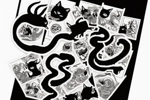ninja cat sitting on the back of a dragon tattoo idea