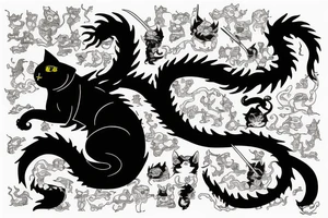ninja cat sitting on the back of a dragon tattoo idea