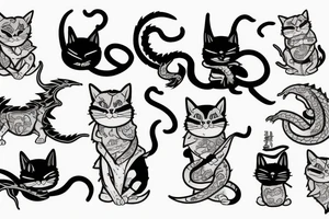 ninja cat sitting on the back of a dragon tattoo idea