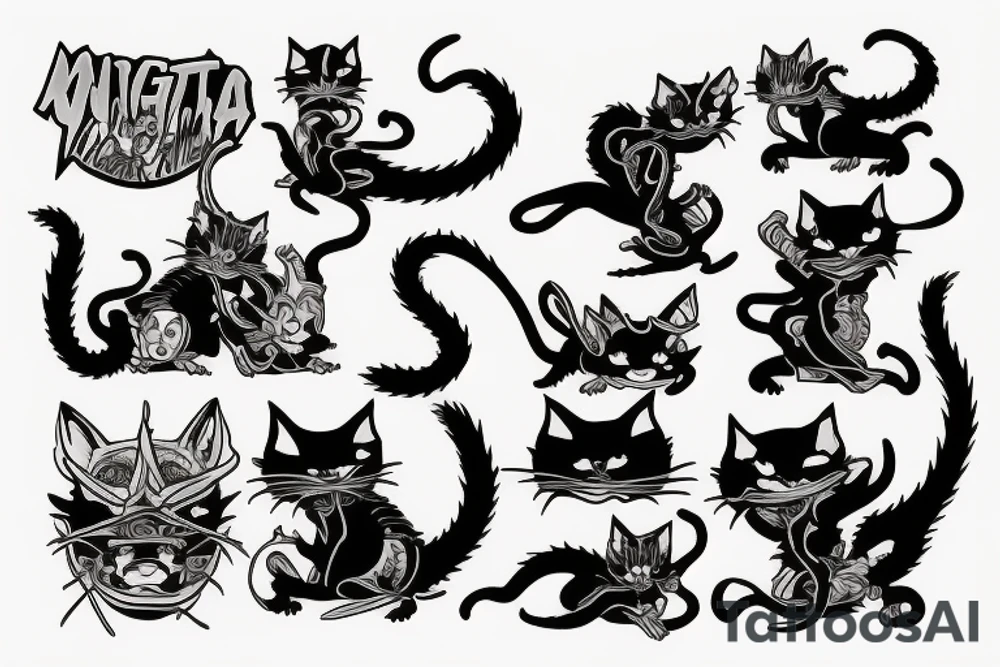ninja cat sitting on the back of a dragon tattoo idea