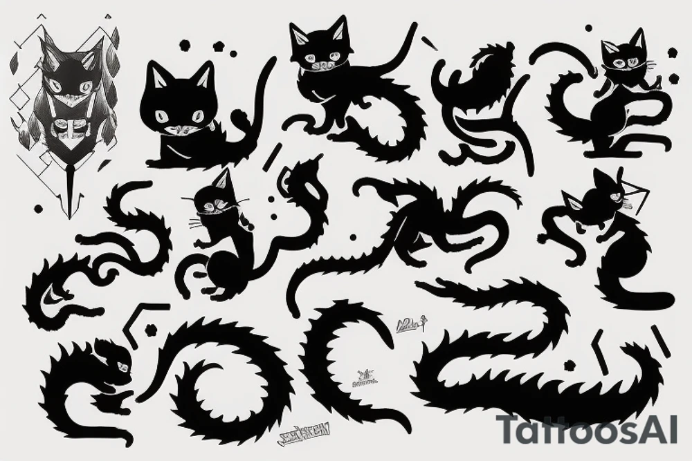 ninja cat sitting on the back of a dragon tattoo idea