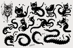 ninja cat sitting on the back of a dragon tattoo idea