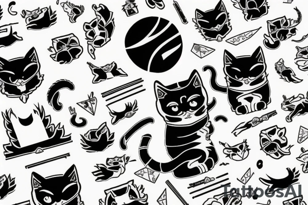 ninja cat sitting on the back of a dragon tattoo idea