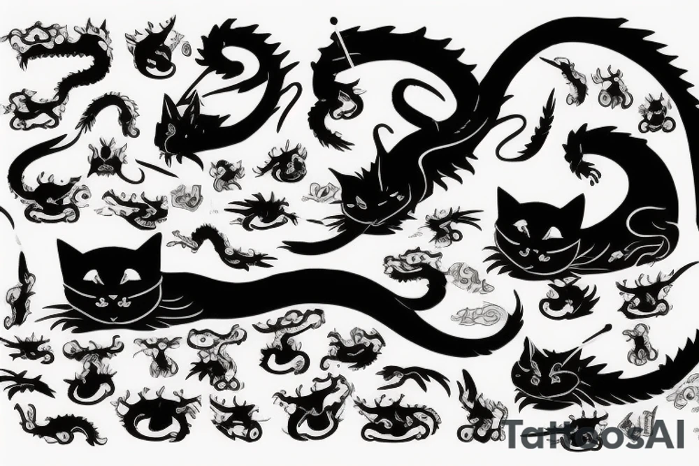 ninja cat sitting on the back of a dragon tattoo idea