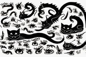 ninja cat sitting on the back of a dragon tattoo idea