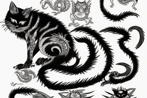 ninja cat sitting on the back of a dragon tattoo idea