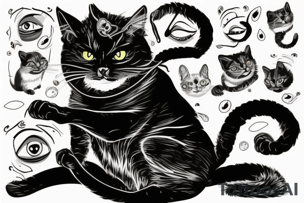 ninja cat sitting with one eye tattoo idea