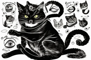 ninja cat sitting with one eye tattoo idea