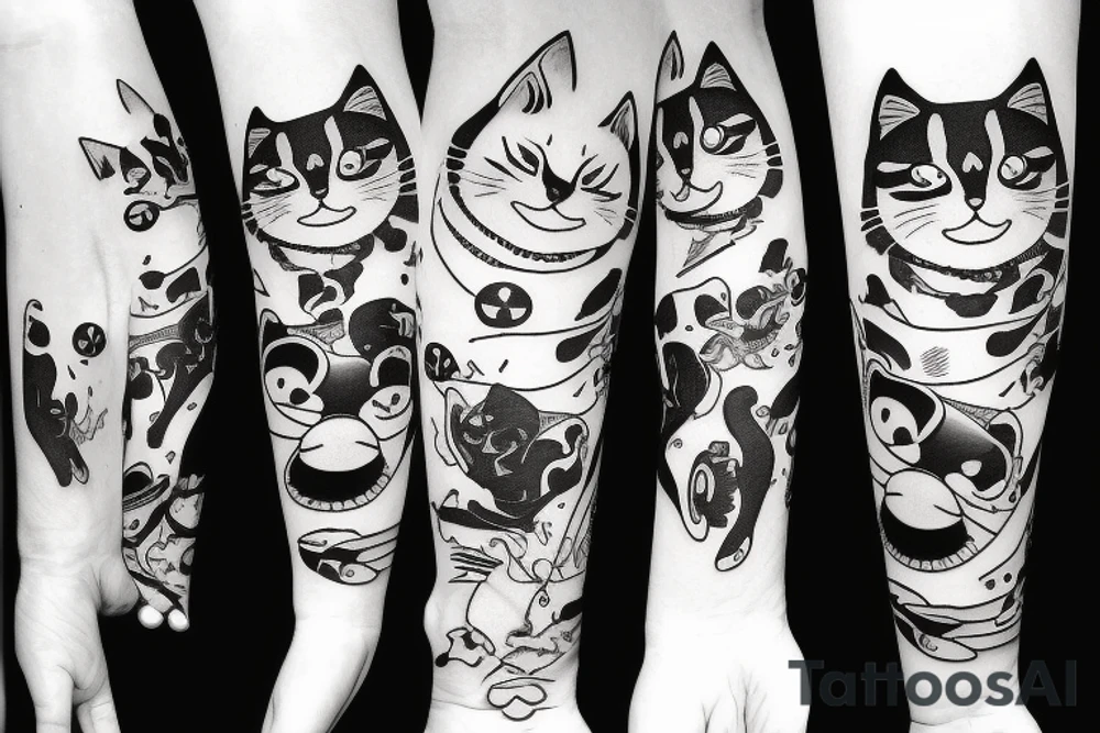 ninja cat with one eye tattoo idea