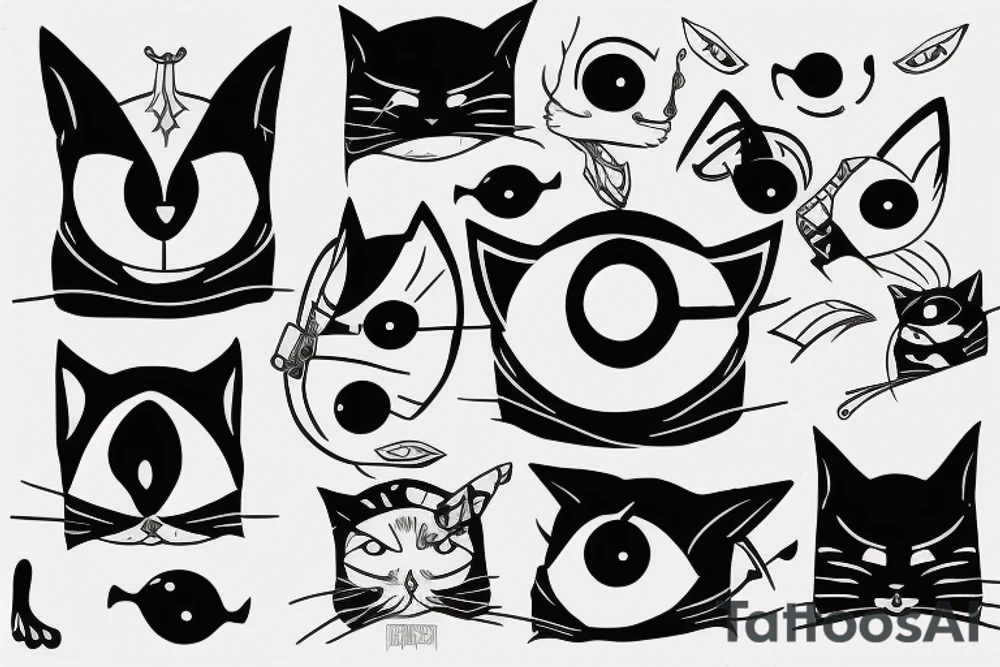 ninja cat with one eye tattoo idea