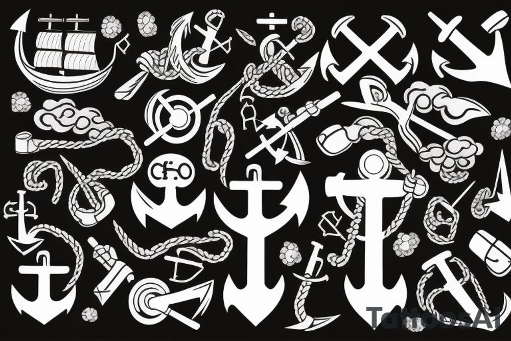 Anchor and the boat on a wawes tattoo idea