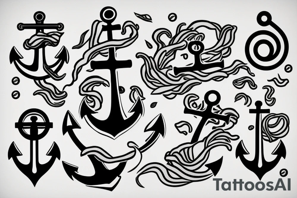 Anchor and the boat on a waves tattoo idea