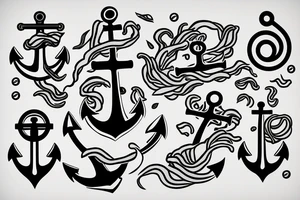 Anchor and the boat on a waves tattoo idea